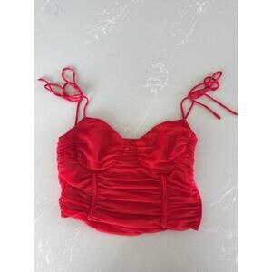 Red princess Polly zip up bustier tank ruched